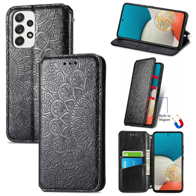 For Samsung Galaxy A73 5G Blooming Mandala Embossed Magnetic Leather Phone Case