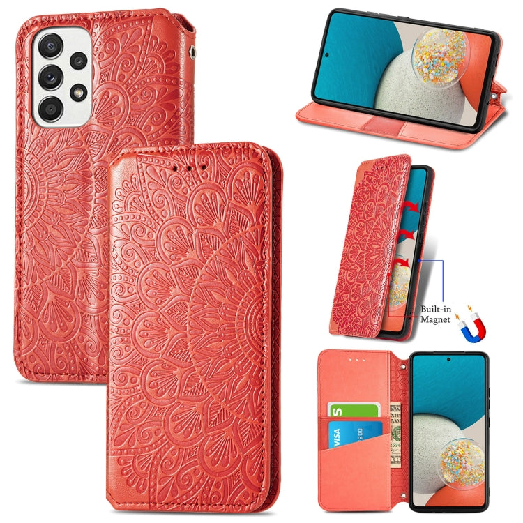 For Samsung Galaxy A73 5G Blooming Mandala Embossed Magnetic Leather Phone Case