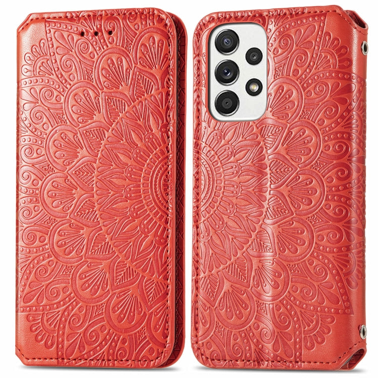 For Samsung Galaxy A73 5G Blooming Mandala Embossed Magnetic Leather Phone Case