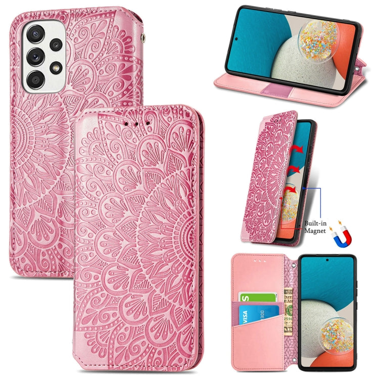For Samsung Galaxy A73 5G Blooming Mandala Embossed Magnetic Leather Phone Case