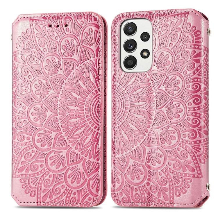 For Samsung Galaxy A73 5G Blooming Mandala Embossed Magnetic Leather Phone Case