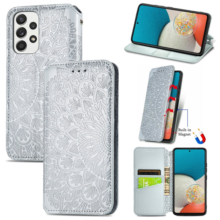 For Samsung Galaxy A73 5G Blooming Mandala Embossed Magnetic Leather Phone Case
