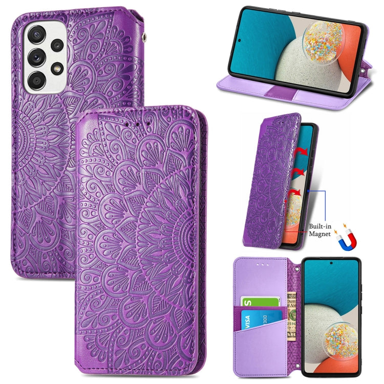 For Samsung Galaxy A73 5G Blooming Mandala Embossed Magnetic Leather Phone Case