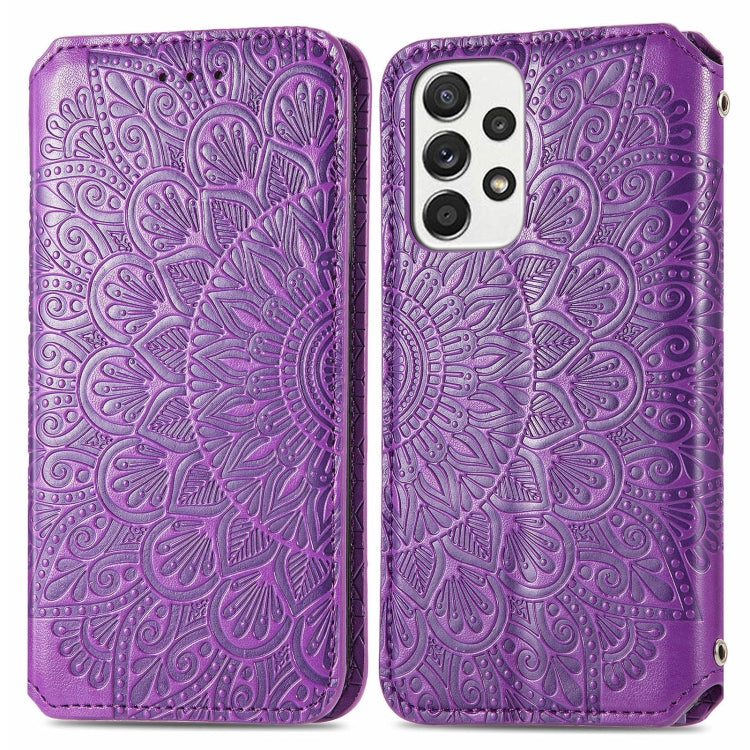 For Samsung Galaxy A73 5G Blooming Mandala Embossed Magnetic Leather Phone Case