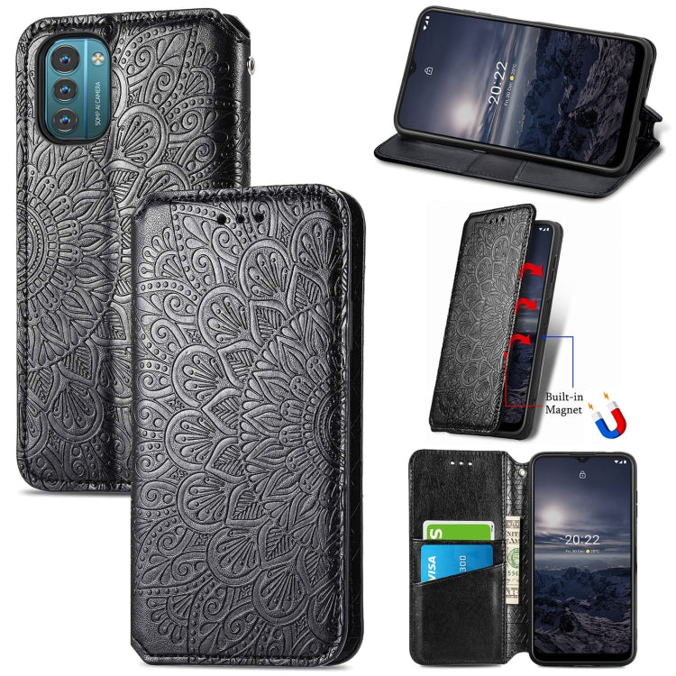 For Nokia G21 Blooming Mandala Embossed Magnetic Leather Phone Case