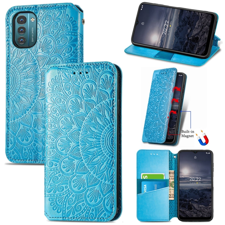 For Nokia G21 Blooming Mandala Embossed Magnetic Leather Phone Case
