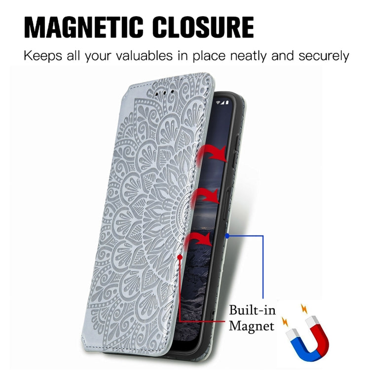 For Nokia G21 Blooming Mandala Embossed Magnetic Leather Phone Case