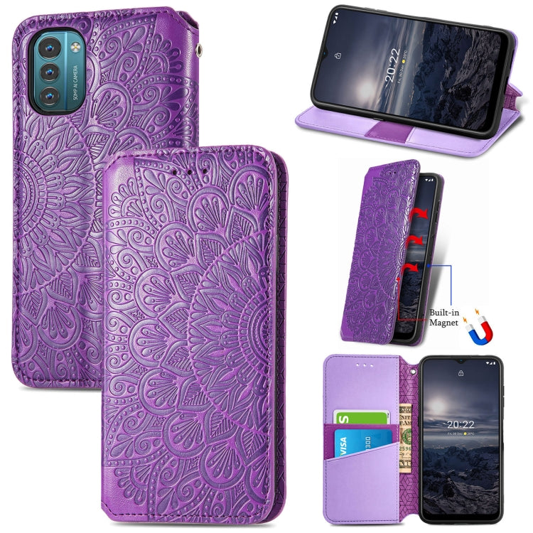 For Nokia G21 Blooming Mandala Embossed Magnetic Leather Phone Case