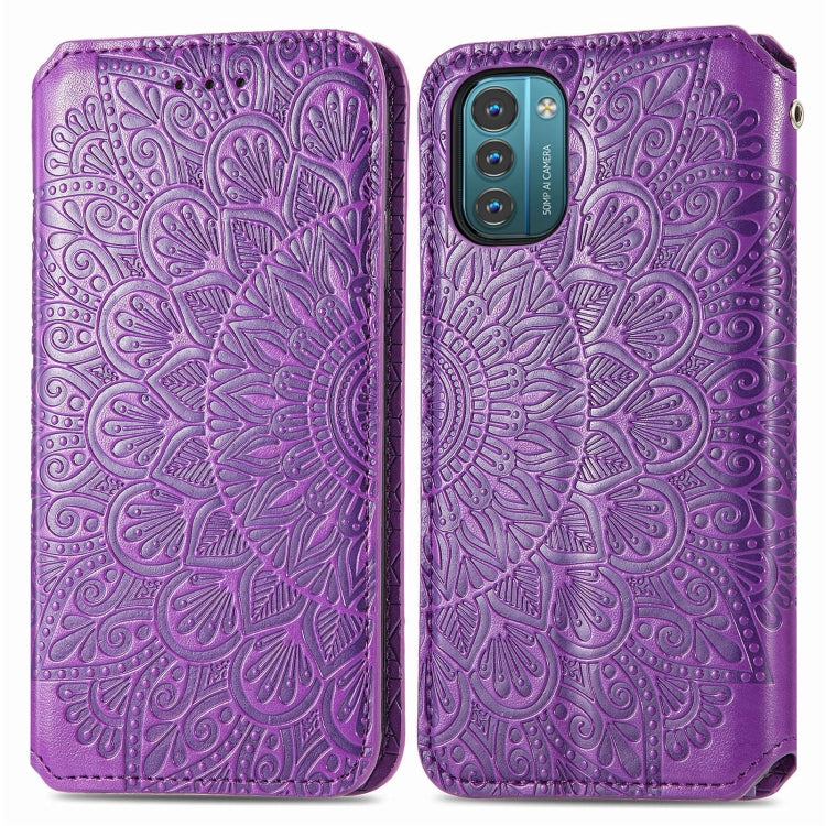 For Nokia G21 Blooming Mandala Embossed Magnetic Leather Phone Case