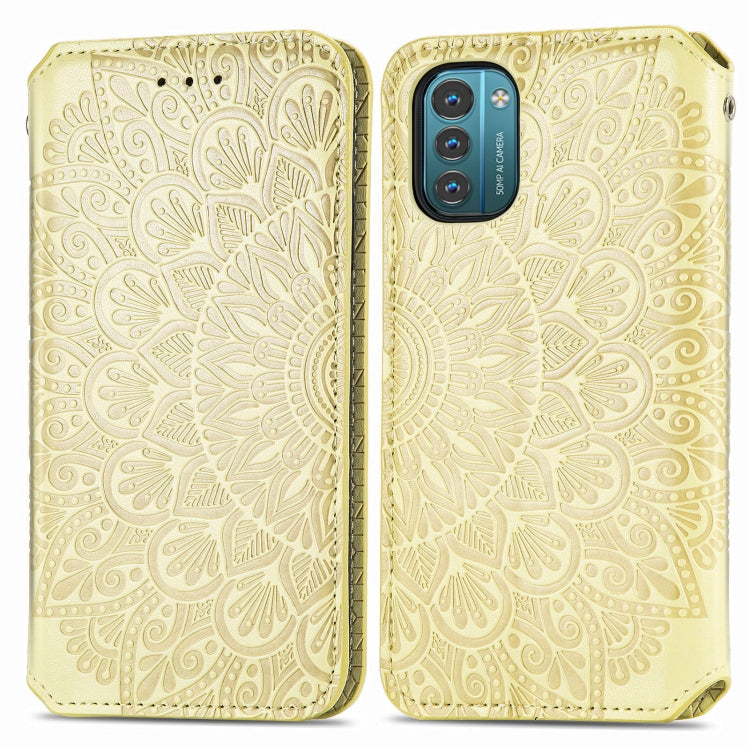 For Nokia G21 Blooming Mandala Embossed Magnetic Leather Phone Case