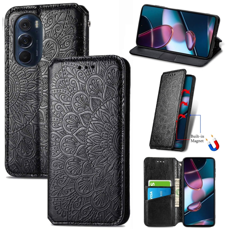 For Motorola Edge X30 Blooming Mandala Embossed Magnetic Leather Phone Case