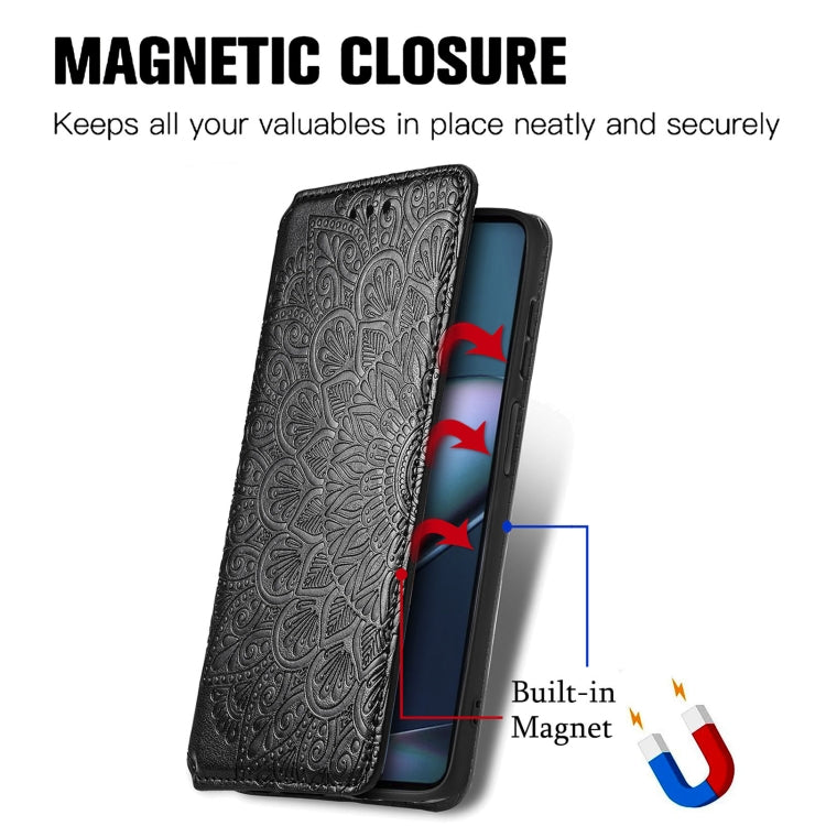 For Motorola Edge X30 Blooming Mandala Embossed Magnetic Leather Phone Case