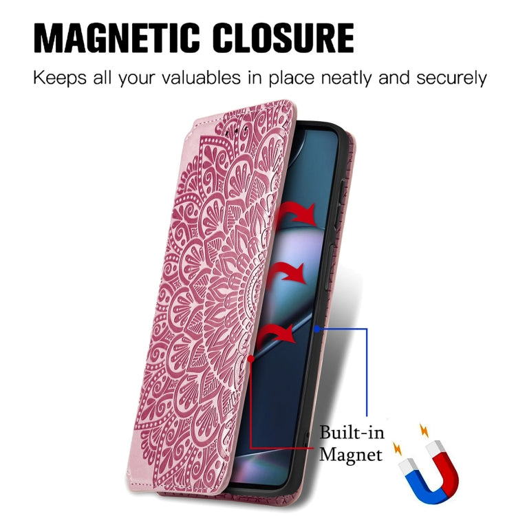 For Motorola Edge X30 Blooming Mandala Embossed Magnetic Leather Phone Case