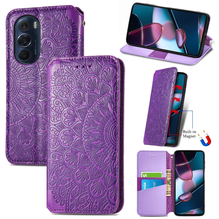 For Motorola Edge X30 Blooming Mandala Embossed Magnetic Leather Phone Case