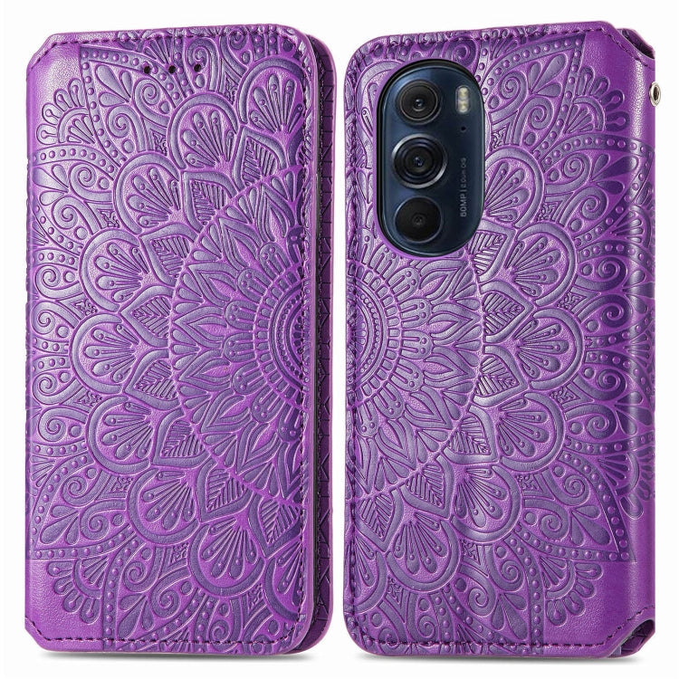 For Motorola Edge X30 Blooming Mandala Embossed Magnetic Leather Phone Case