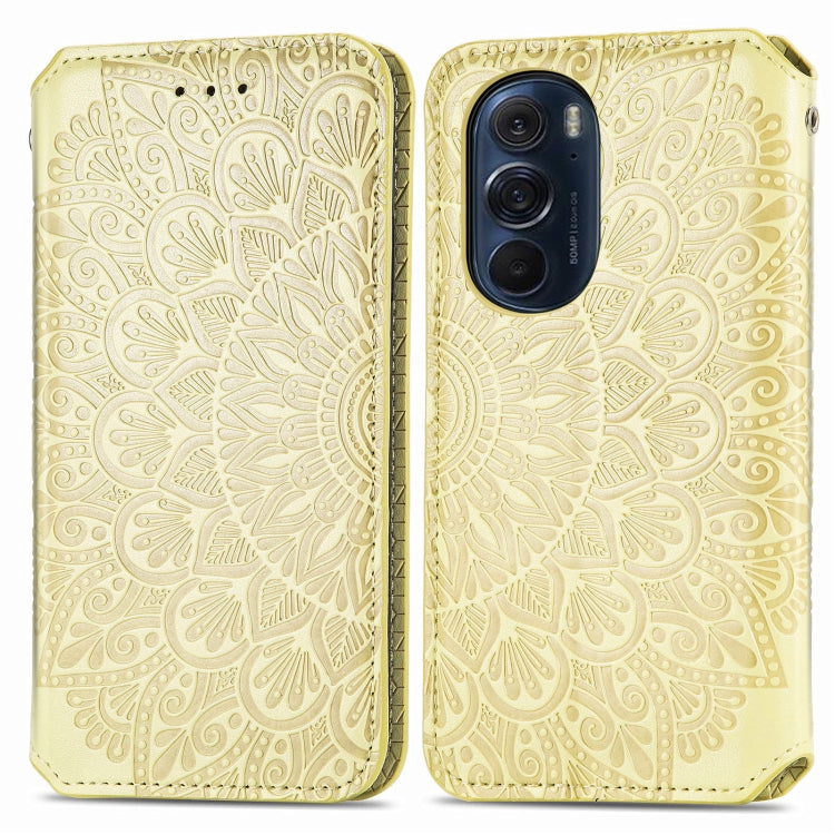 For Motorola Edge X30 Blooming Mandala Embossed Magnetic Leather Phone Case