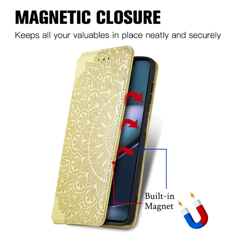 For Motorola Edge X30 Blooming Mandala Embossed Magnetic Leather Phone Case