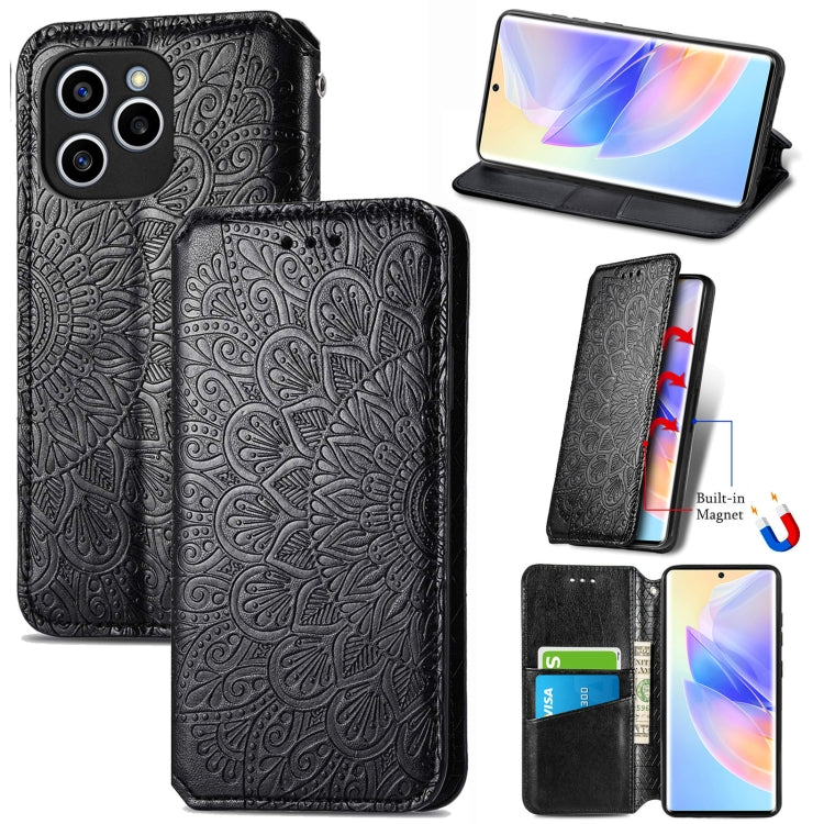 For Honor 60 SE Blooming Mandala Embossed Magnetic Leather Phone Case