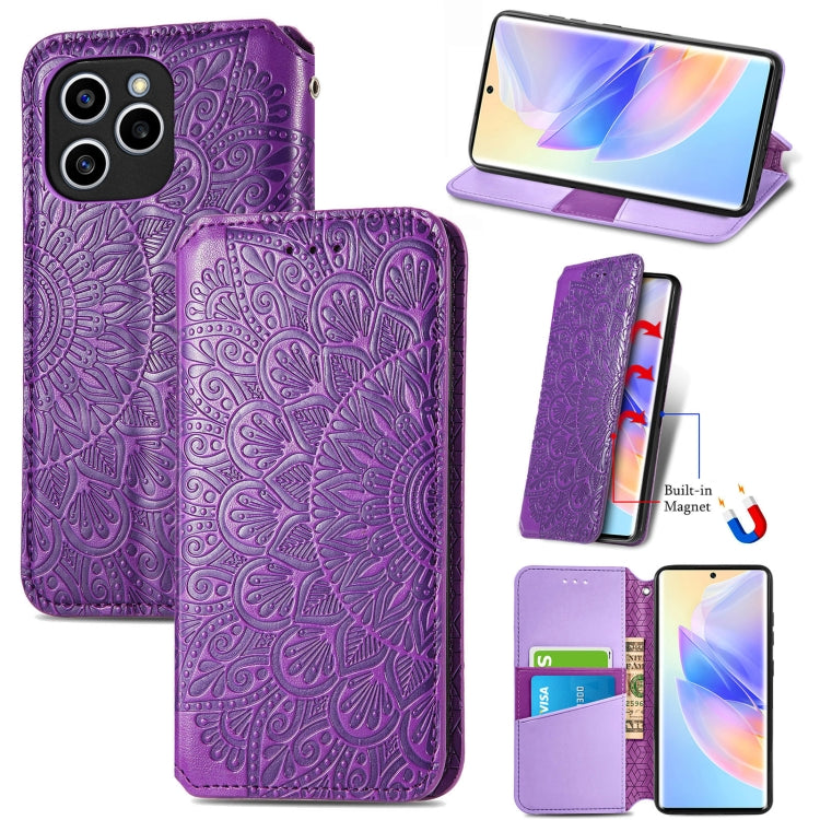 For Honor 60 SE Blooming Mandala Embossed Magnetic Leather Phone Case