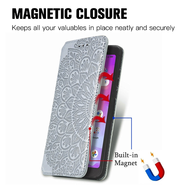 For TCL A509DL / A3 Blooming Mandala Embossed Magnetic Leather Phone Case