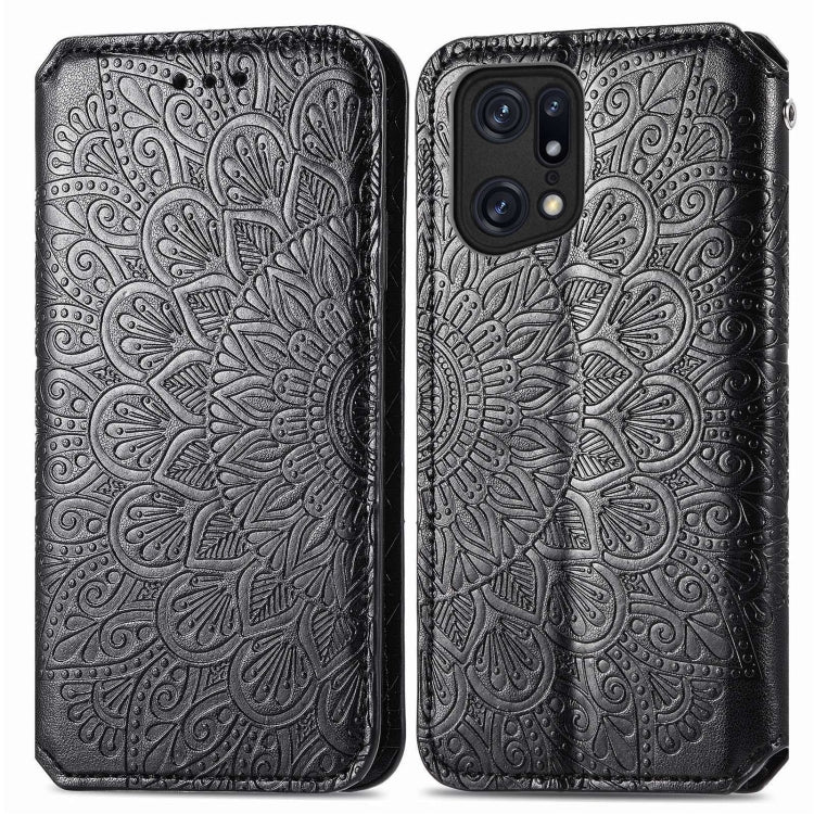 For OPPO Find X5 Blooming Mandala Embossed Magnetic Leather Phone Case
