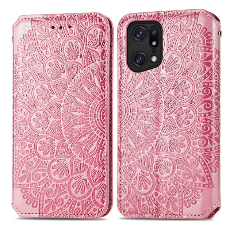 For OPPO Find X5 Pro Blooming Mandala Embossed Magnetic Leather Phone Case