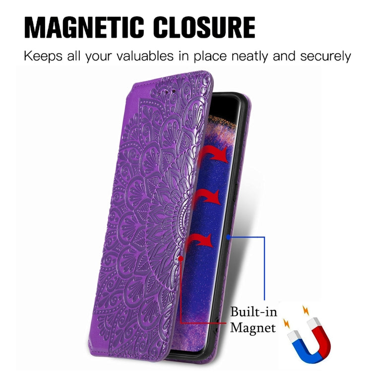For OPPO Find X5 Pro Blooming Mandala Embossed Magnetic Leather Phone Case