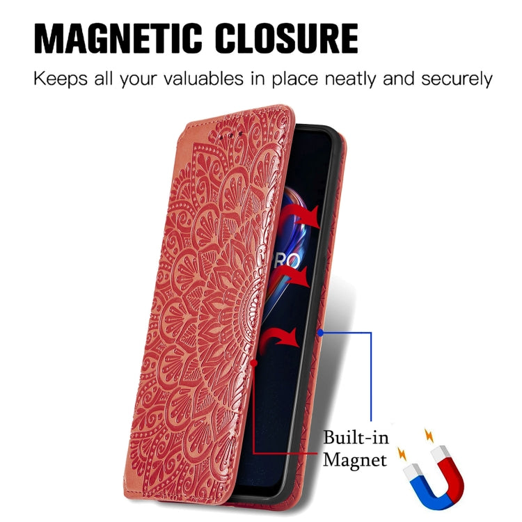 For OPPO Realme 9 Pro Blooming Mandala Embossed Magnetic Leather Phone Case