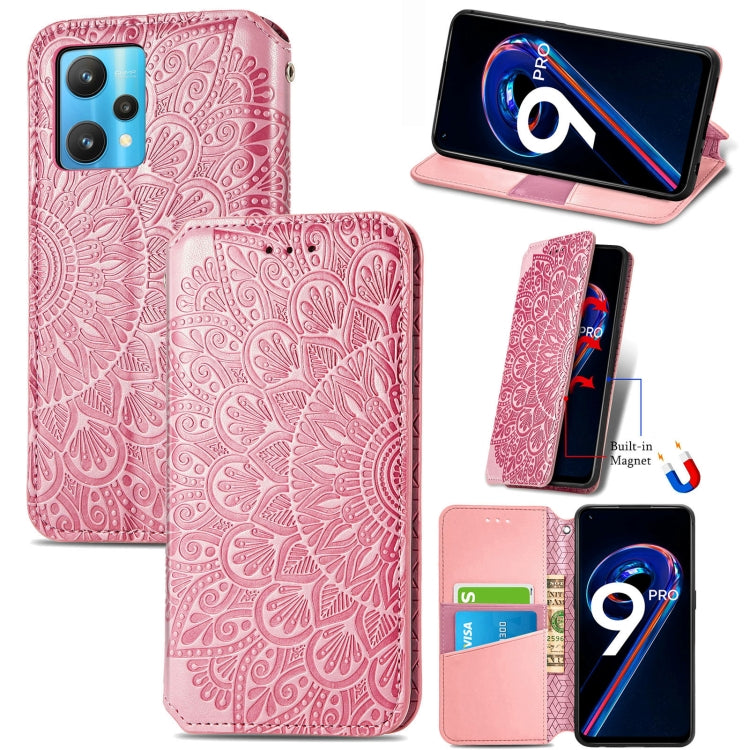 For OPPO Realme 9 Pro Blooming Mandala Embossed Magnetic Leather Phone Case