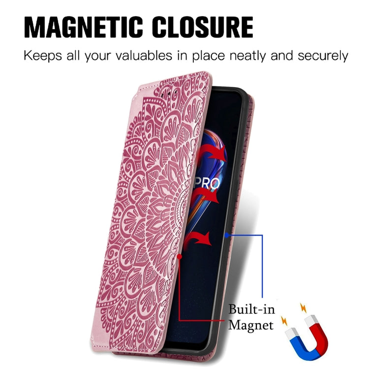 For OPPO Realme 9 Pro Blooming Mandala Embossed Magnetic Leather Phone Case