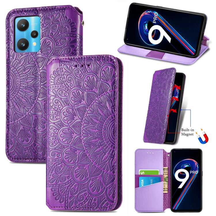 For OPPO Realme 9 Pro Blooming Mandala Embossed Magnetic Leather Phone Case