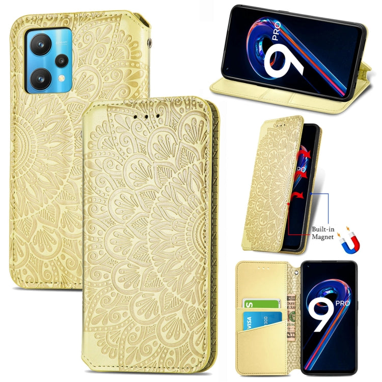 For OPPO Realme 9 Pro Blooming Mandala Embossed Magnetic Leather Phone Case