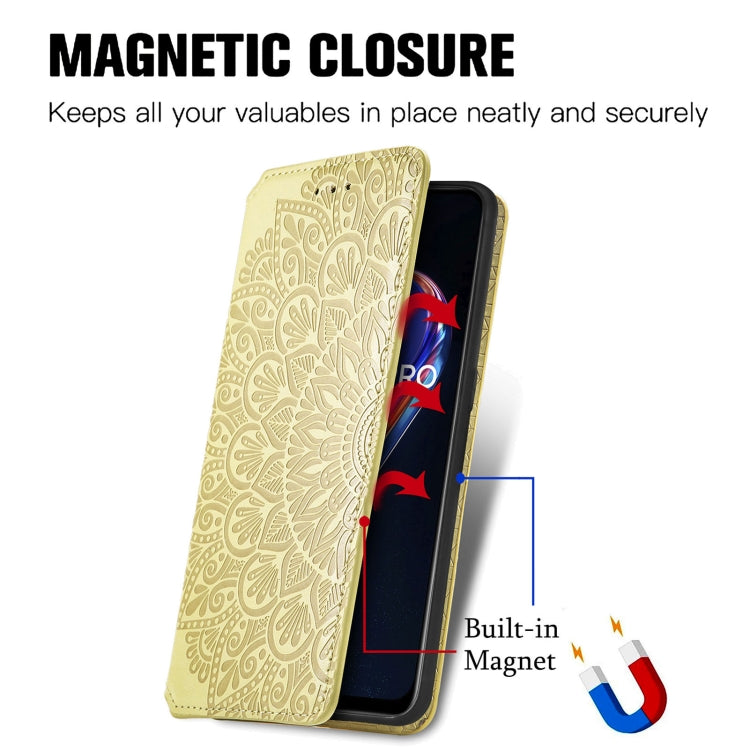 For OPPO Realme 9 Pro Blooming Mandala Embossed Magnetic Leather Phone Case