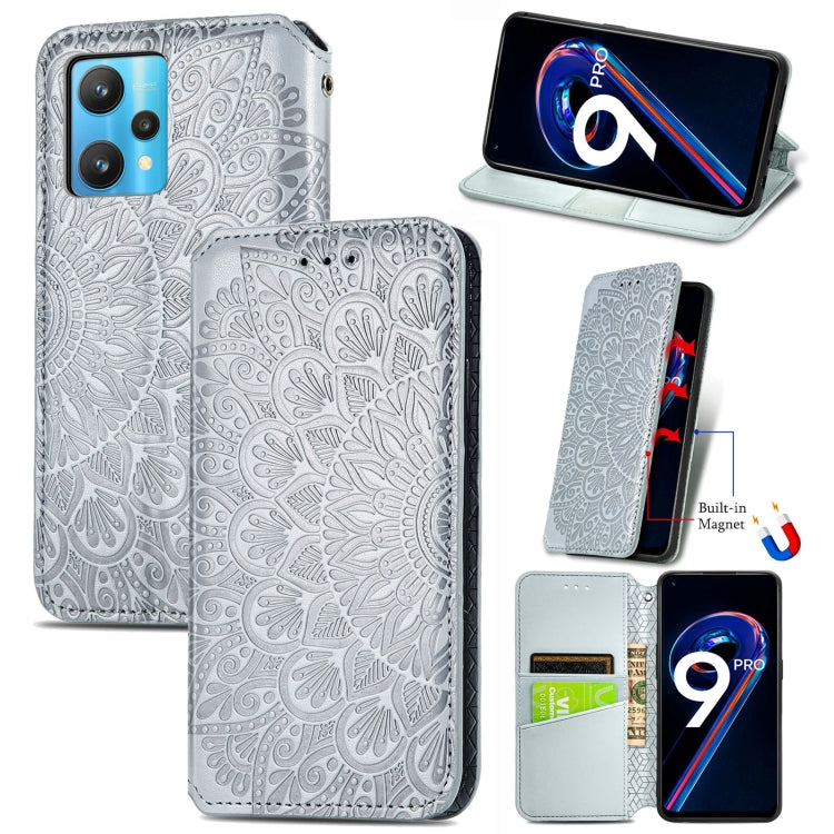 For OPPO Realme 9 Pro Blooming Mandala Embossed Magnetic Leather Phone Case