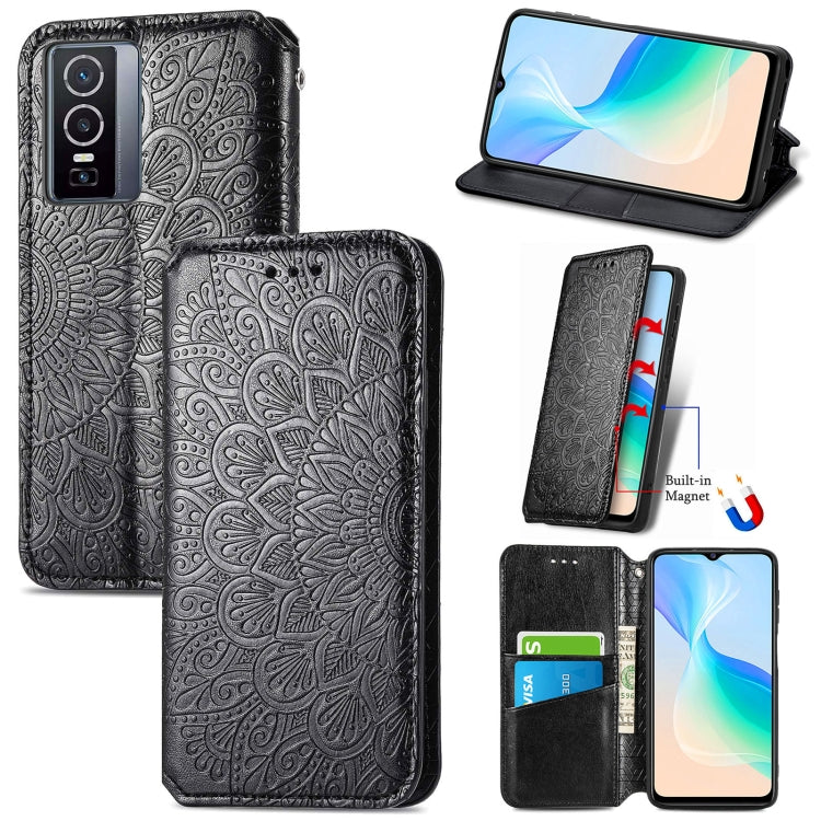 For  vivo  Y76 5G Blooming Mandala Embossed Magnetic Leather Phone Case