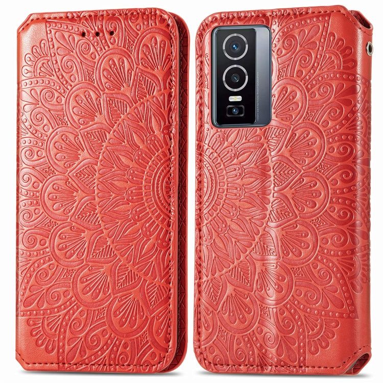 For  vivo  Y76 5G Blooming Mandala Embossed Magnetic Leather Phone Case