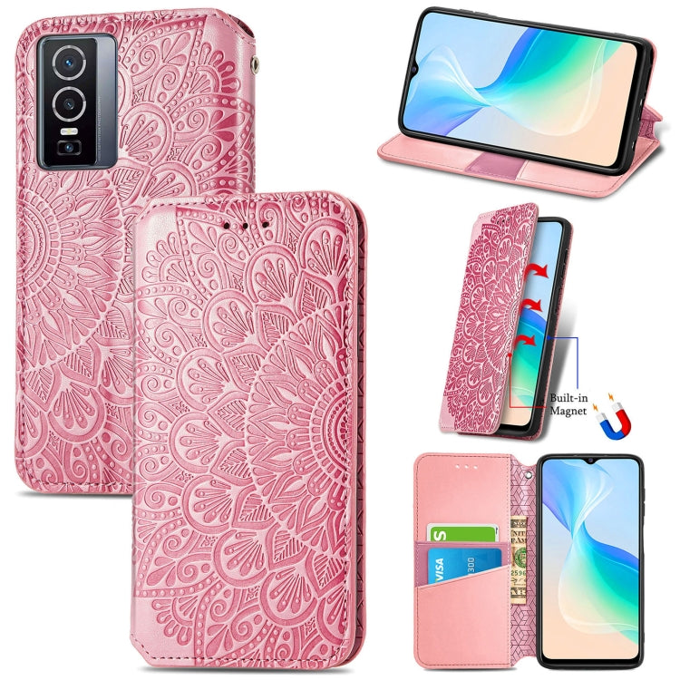 For  vivo  Y76 5G Blooming Mandala Embossed Magnetic Leather Phone Case