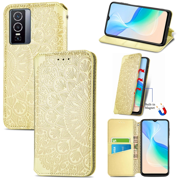 For  vivo  Y76 5G Blooming Mandala Embossed Magnetic Leather Phone Case