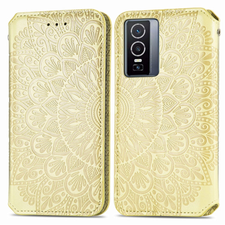 For  vivo  Y76 5G Blooming Mandala Embossed Magnetic Leather Phone Case