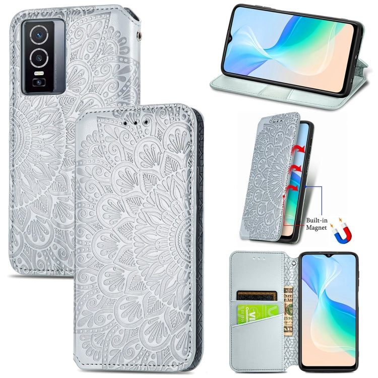 For  vivo  Y76 5G Blooming Mandala Embossed Magnetic Leather Phone Case