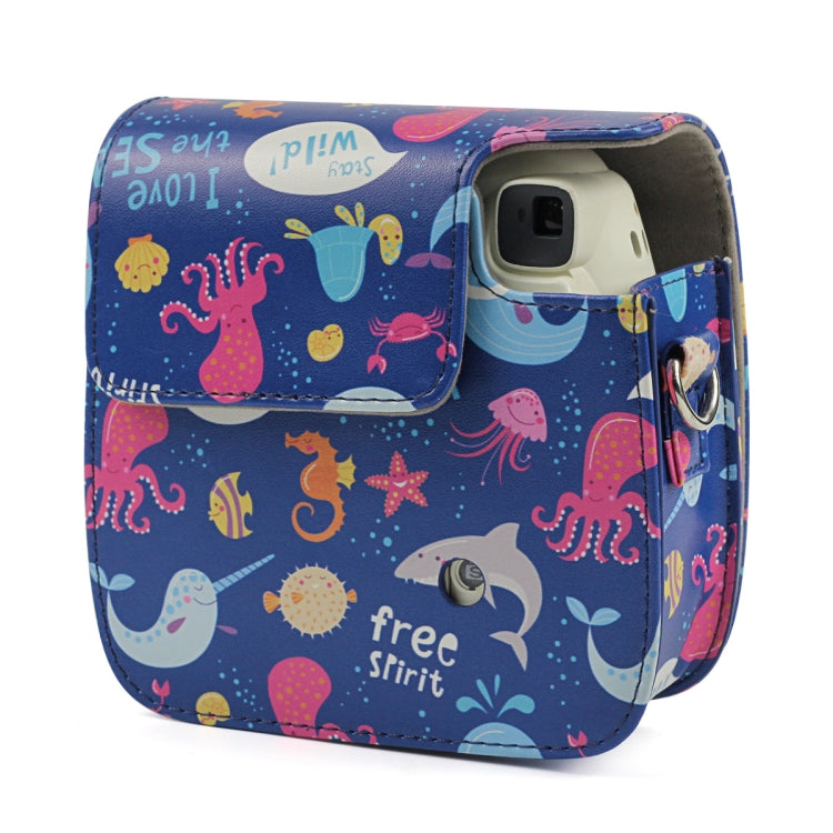 Ocean World Pattern Full Body Camera PU Leather Case Bag with Strap for FUJIFILM instax mini 9 / mini 8+ / mini 8