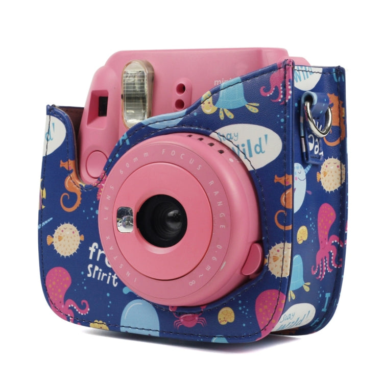 Ocean World Pattern Full Body Camera PU Leather Case Bag with Strap for FUJIFILM instax mini 9 / mini 8+ / mini 8