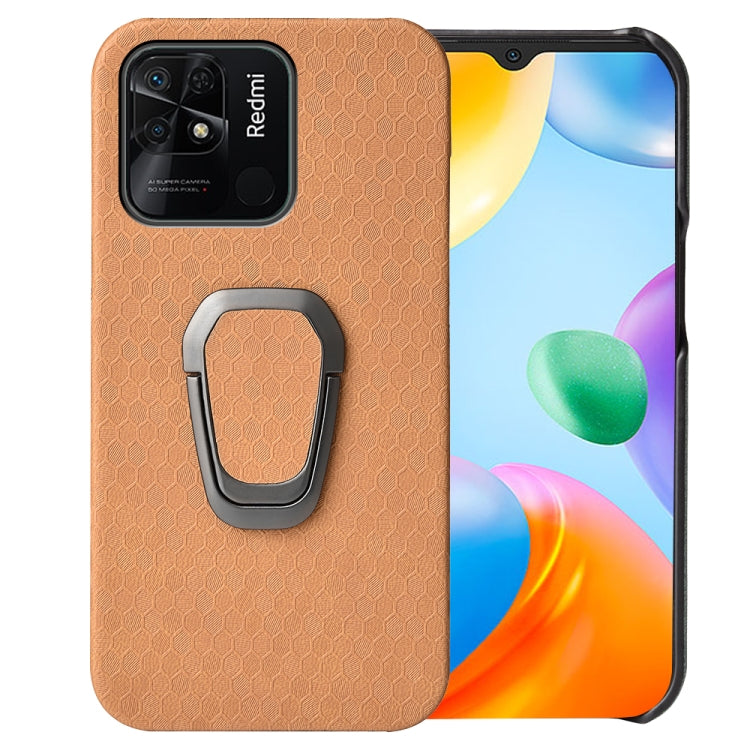 For Xiaomi Redmi 10C 4G Ring Holder Honeycomb PU Phone Case