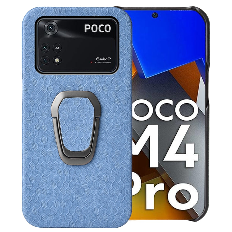 For Xiaomi Poco M4 Pro 4G Ring Holder Honeycomb PU Phone Case