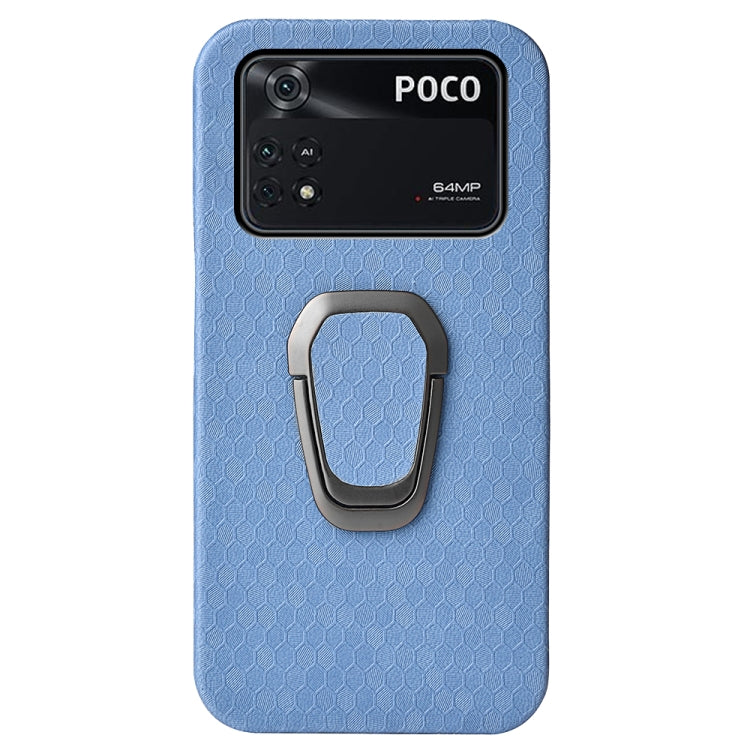 For Xiaomi Poco M4 Pro 4G Ring Holder Honeycomb PU Phone Case