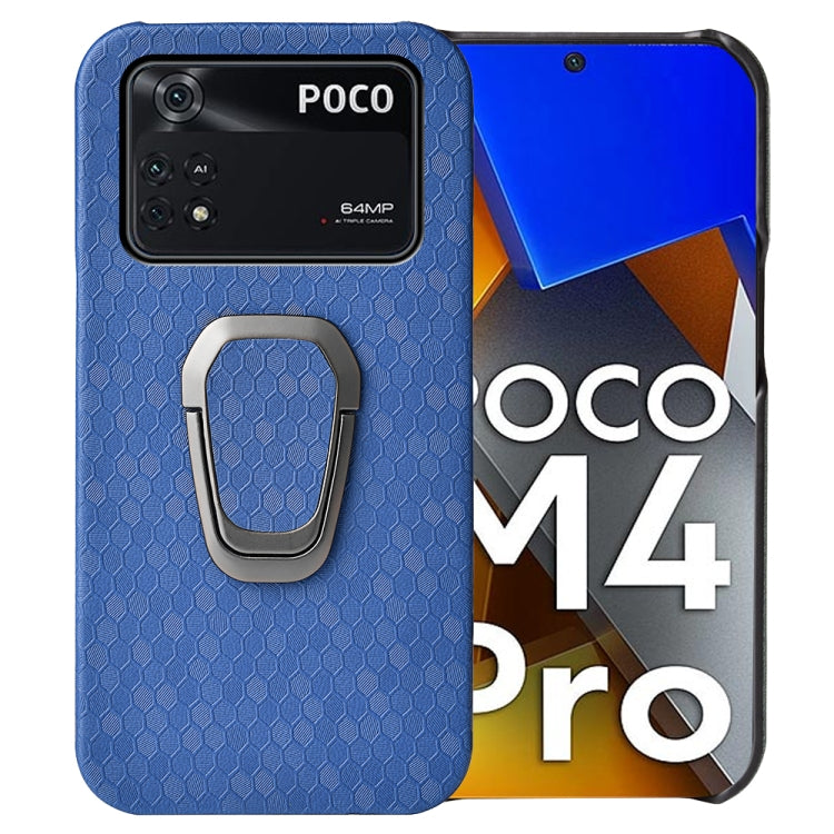 For Xiaomi Poco M4 Pro 4G Ring Holder Honeycomb PU Phone Case