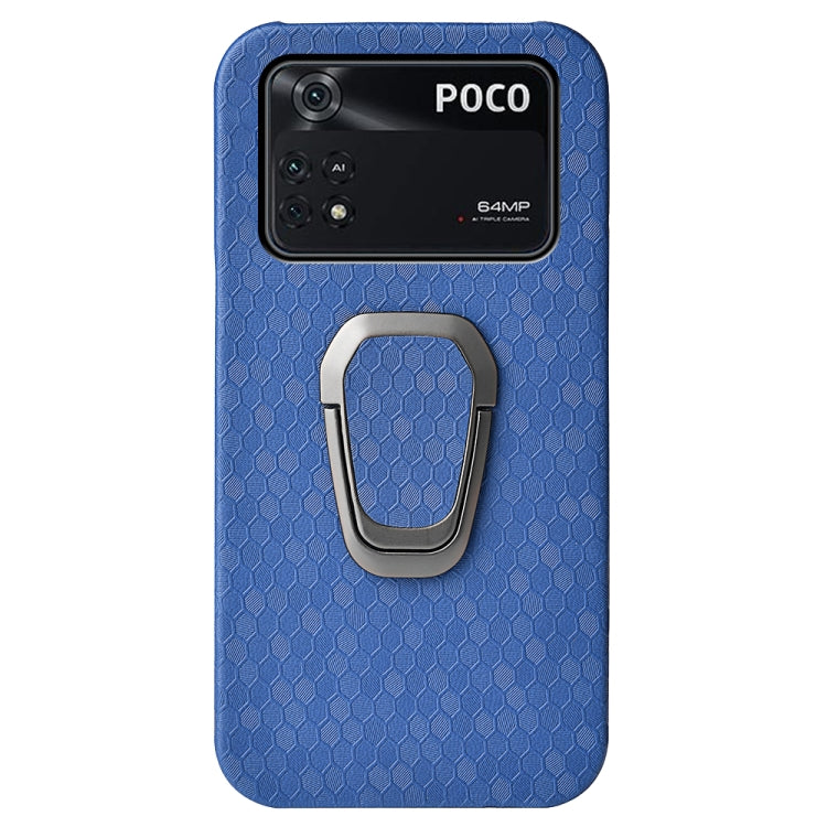 For Xiaomi Poco M4 Pro 4G Ring Holder Honeycomb PU Phone Case
