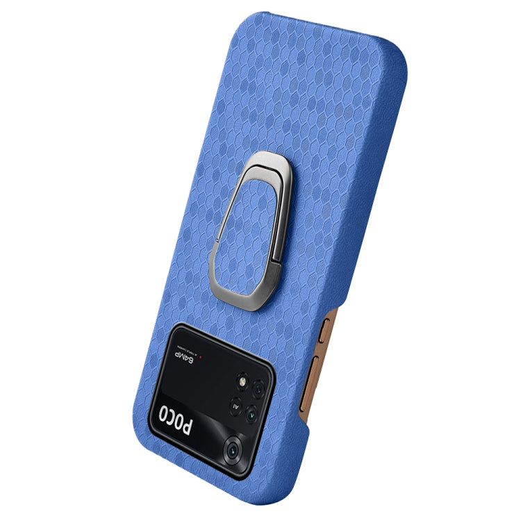 For Xiaomi Poco M4 Pro 4G Ring Holder Honeycomb PU Phone Case