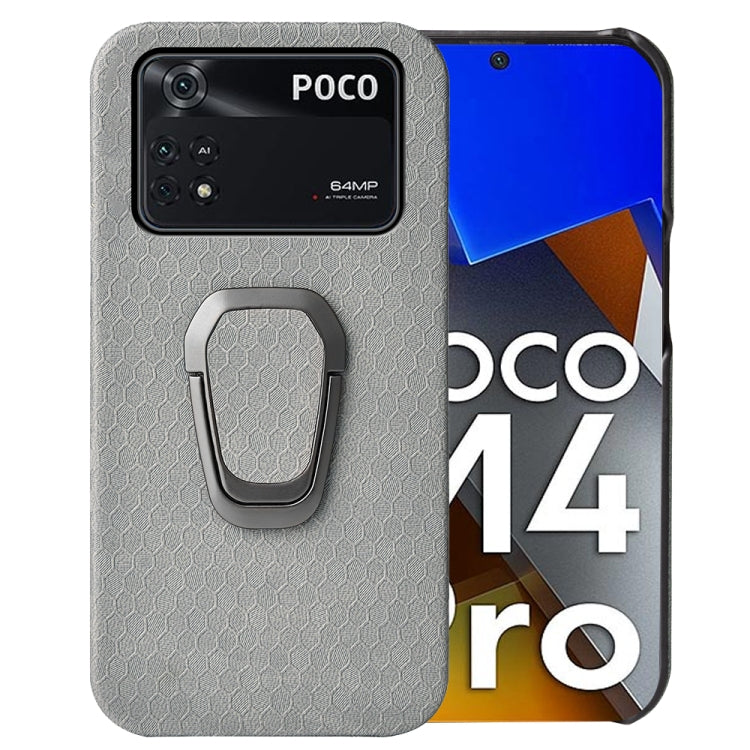 For Xiaomi Poco M4 Pro 4G Ring Holder Honeycomb PU Phone Case