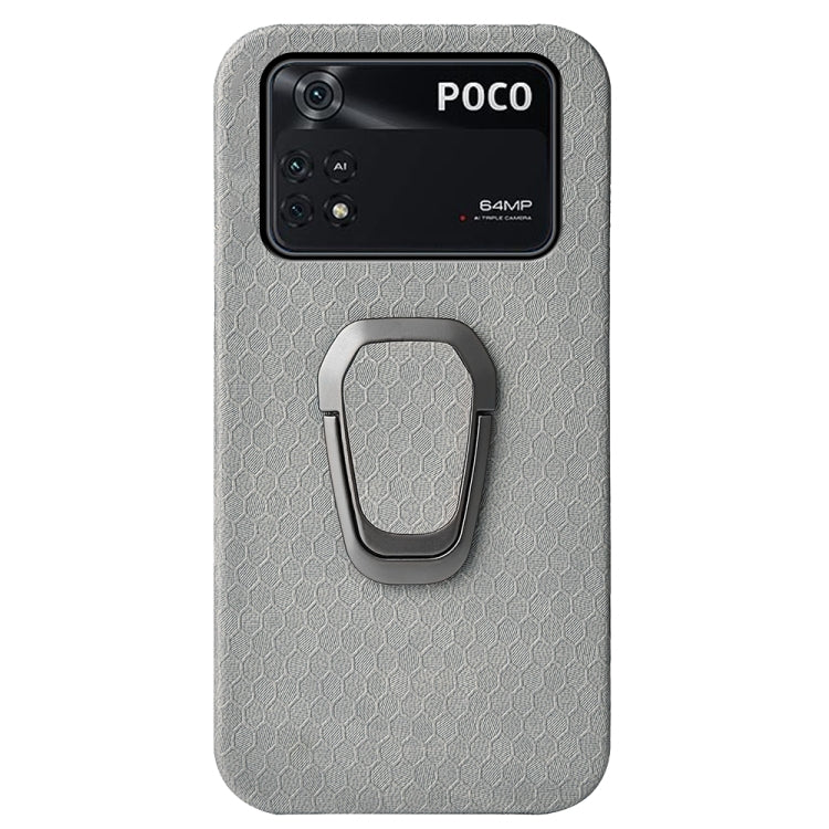 For Xiaomi Poco M4 Pro 4G Ring Holder Honeycomb PU Phone Case